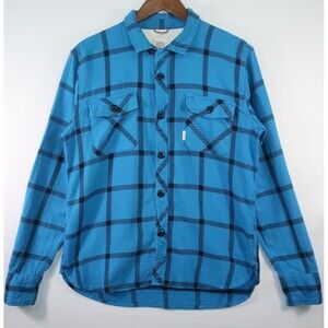 Topo Designs Field Blue & Black Plaid Flannel Shirt Org. Cotton Size Medium